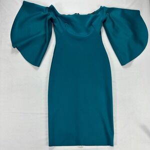 Black Halo Eve Women's Teal Off Shoulder Bell Sleeve Sheath Dress Size 4‎